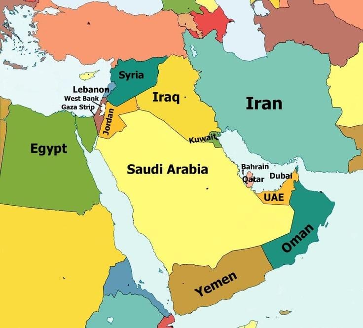 mapa de Bahrein e área circundante